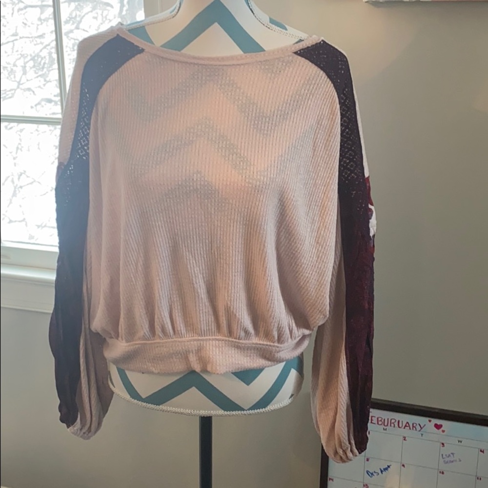 Blush free people top with statement sleeves